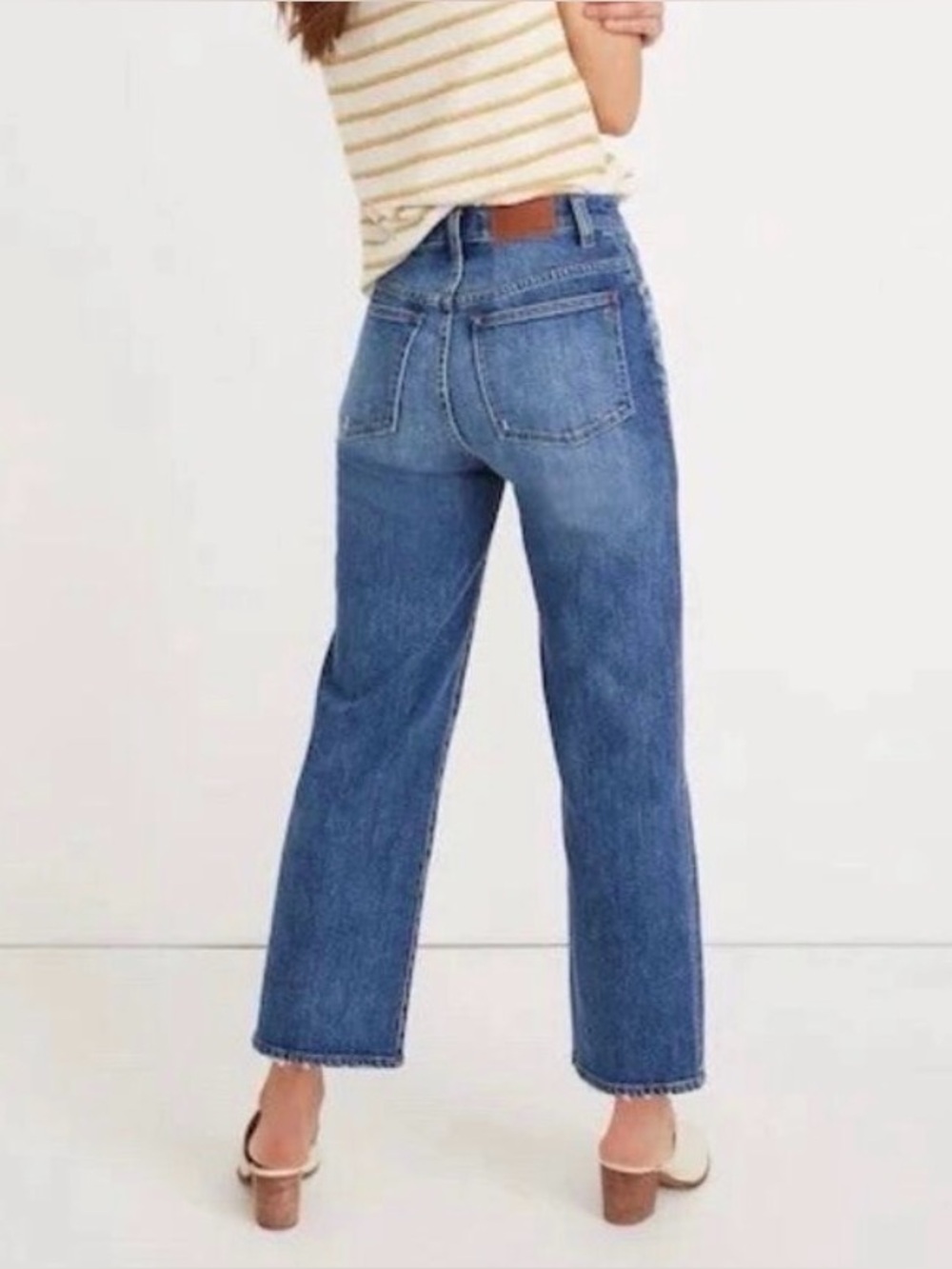 Madewell Slim Wide-Leg Crop Jeans Medium Blue Wash Frayed Hem Size 29 - Picture 2 of 13